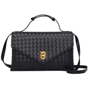 3693 Woven Purses Elegant PU Leather Woven Top-handle Bag Tote Crossbody